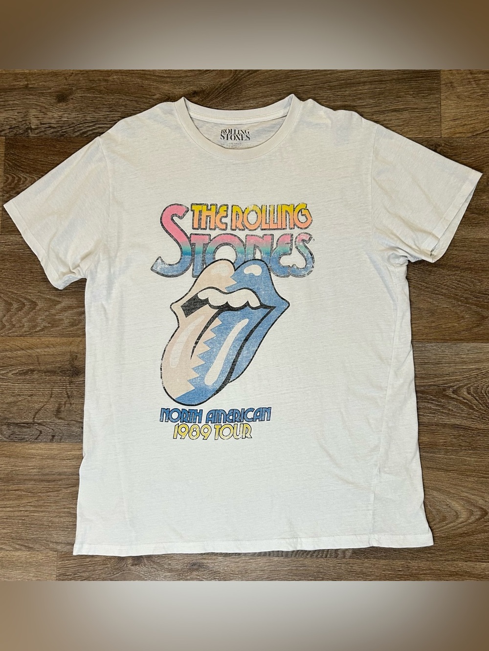 The Rolling Stones White Graphic T-Shirt - Mens Size LG - 1989 Tour Band Tee